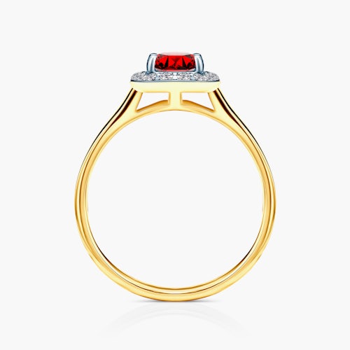 Pierścionek zaręczynowy SAVICKI: dwukolorowe złoto, rubin, diamenty